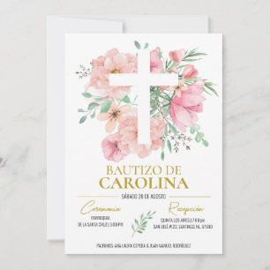 Invitación de bautizo flores rosas invitation