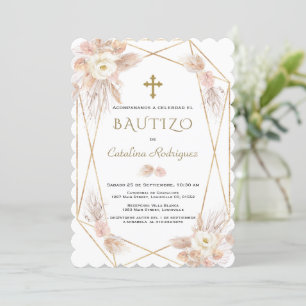 Invitacion De Bautizo Pampas Grass Gold Baptism Invitation