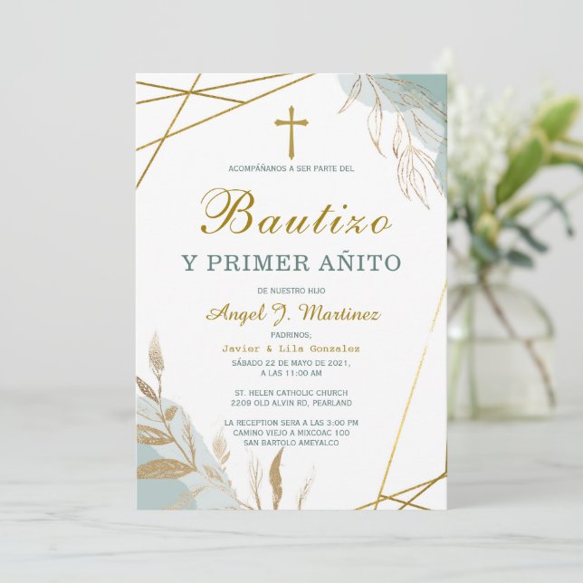 Invitación de Bautizo Y Primer Añito Invitation (Standing Front)