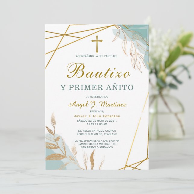 Invitación de Bautizo Y Primer Añito Invitation (Standing Front)