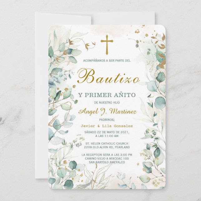 Invitación de Bautizo Y Primer Añito Invitation (Front)