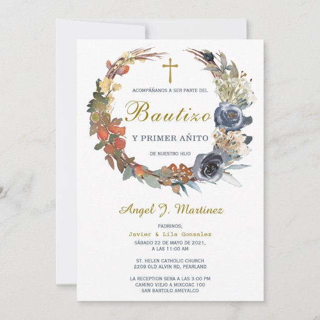 Invitación de Bautizo Y Primer Añito Invitation (Front)