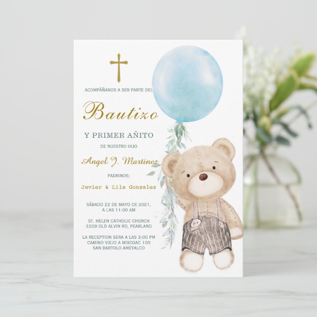 Invitación de Bautizo Y Primer Añito Invitation (Standing Front)