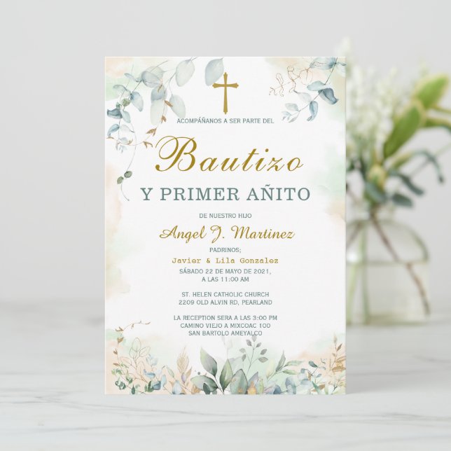 Invitación de Bautizo Y Primer Añito Invitation (Standing Front)