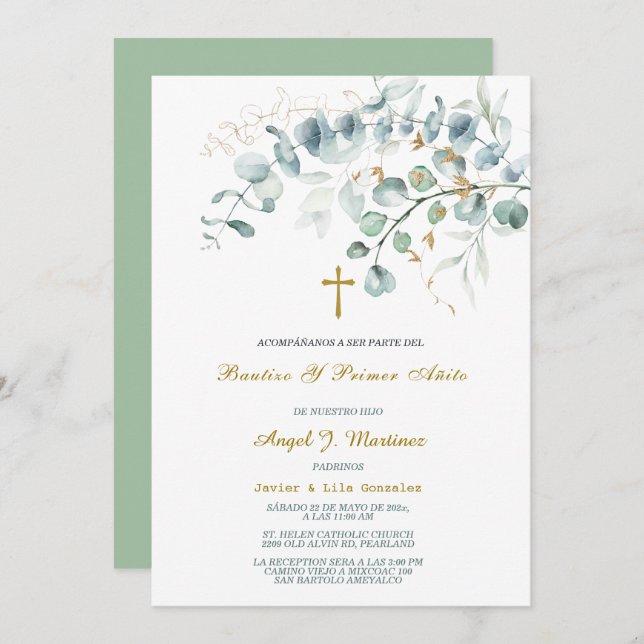 Invitación de Bautizo Y Primer Añito Invitation (Front/Back)