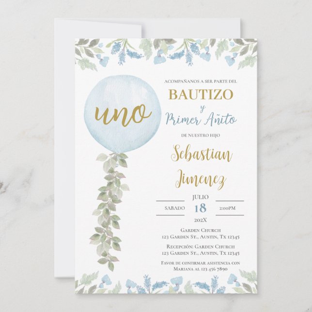 Invitación de Bautizo y primer año en español Invitation (Front)
