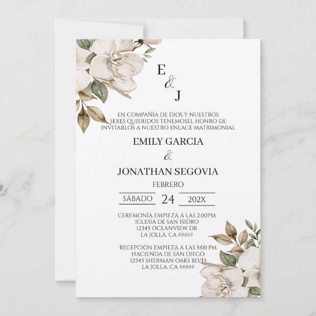 invitación de boda con flores blancas  invitation (Front)