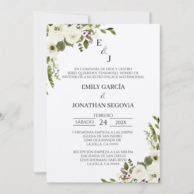 invitación de boda con flores blancas  invitation (Front)