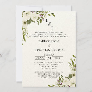 invitación de boda con flores blancas  invitation