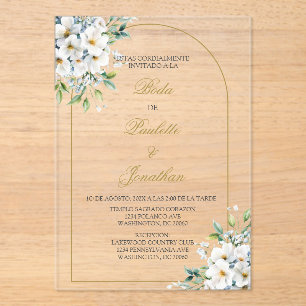 Invitacion de boda con ramo blanco acrylic invitations