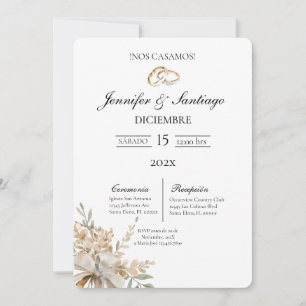 Invitación de boda con ramo y anillo invitation