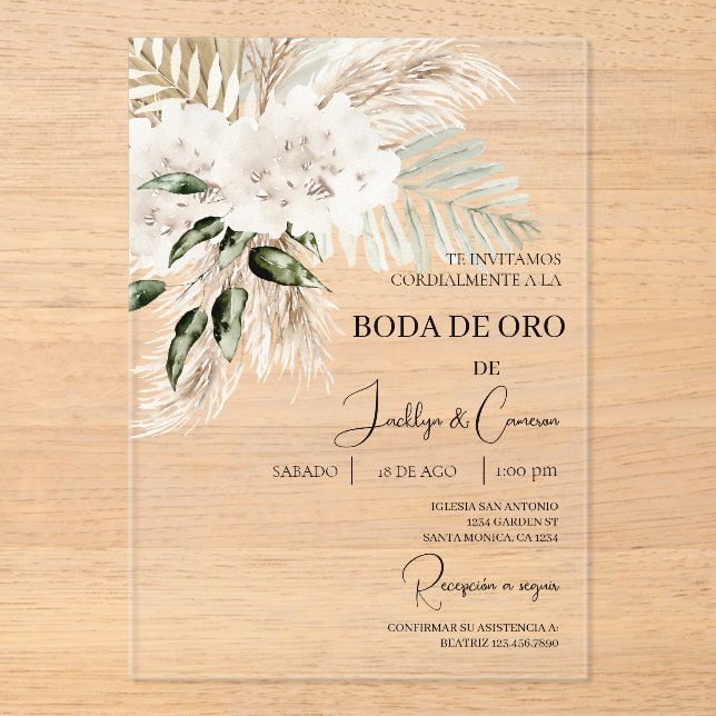 Invitación de boda de oro acrylic invitations (Front)