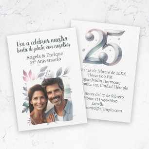 Invitación de boda de plata de 25 años con foto invitation