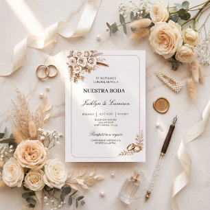 Invitación de Boda Elegante con Rosas Marfil Invitation