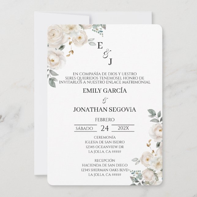 Invitación de boda flor blanca  invitation (Front)
