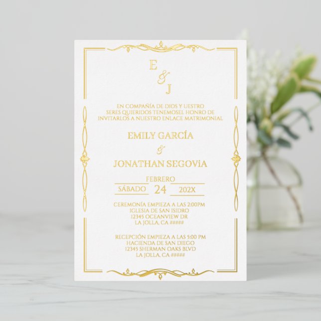 invitación de boda gold foil minimalista (Standing Front)