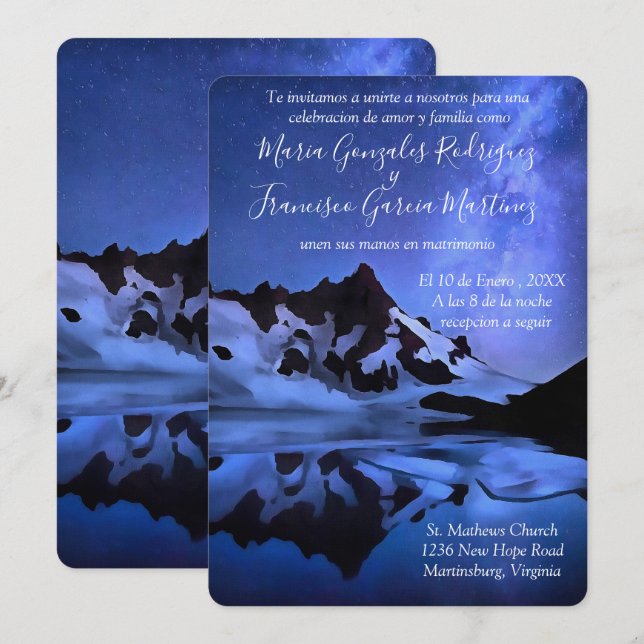 Invitacion de Boda Noche Estrellada en la Montaña Invitation (Front/Back)