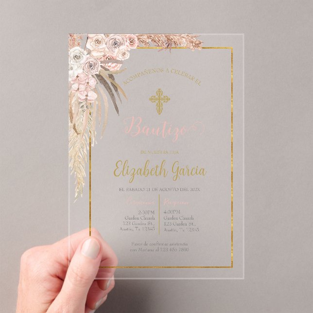 Invitación de boho para bautismo acrylic invitations (Insitu (Handheld))