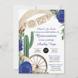 Invitación de Charro Huapango Quinceanera, Blue Invitation