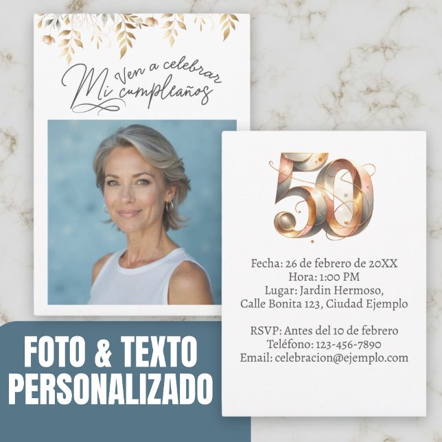 Invitación de cumpleaños de 50 años con foto invitation (Invitación de cumpleaños de 50 años con foto invitation.)