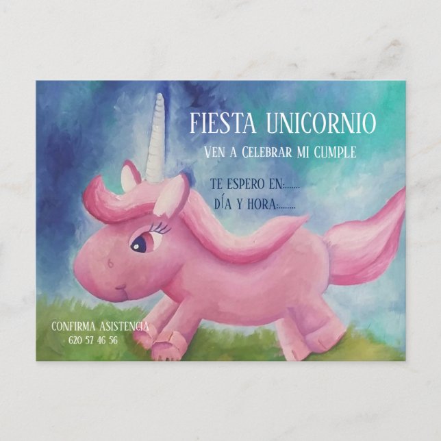 INVITACIÓN DE CUMPLEAÑOS - FIESTA UNICORNIO POSTCARD (Front)