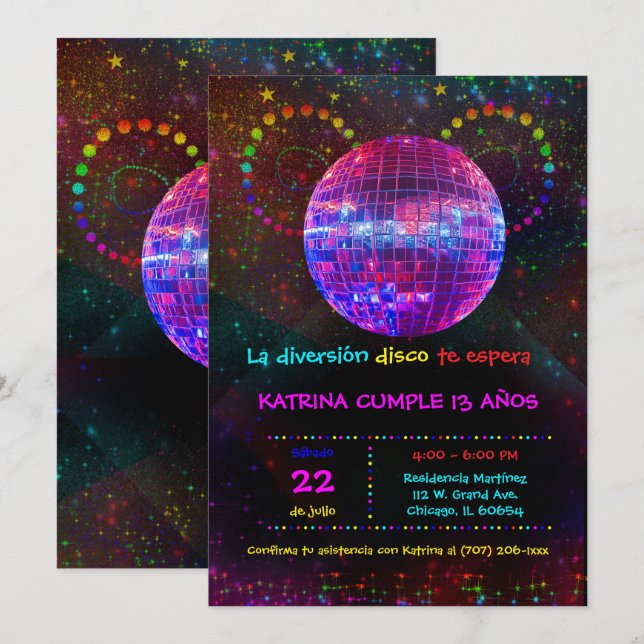 Invitación de Cumpleaños Temática Disco Para Niños Invitation (Front/Back)