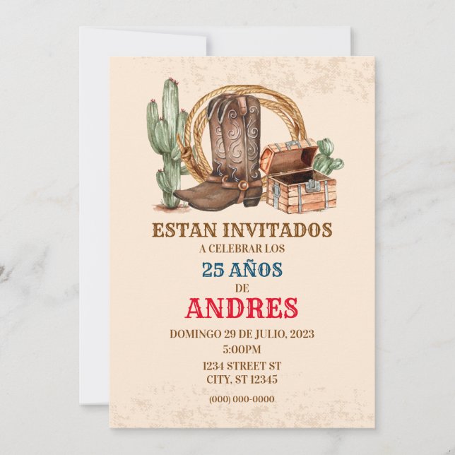 INVITACION DE CUMPLEANOS VAQUERO-FIESTA VAQUERA INVITATION (Front)