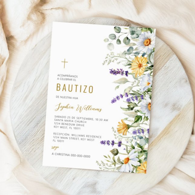 Invitación de Flores Silvestres para Bautizo Invitation (Creator Uploaded)