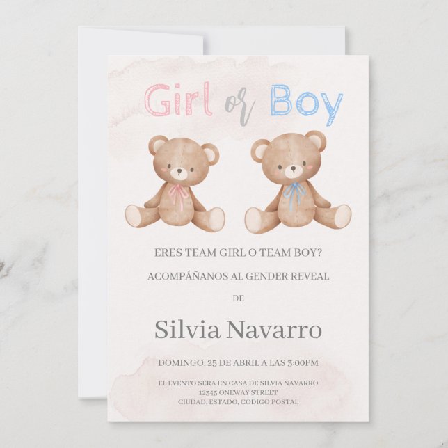 Invitación de gender reveal invitation (Front)