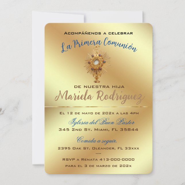Invitacion de Primera Comunion (Spanish)  Invitation (Front)