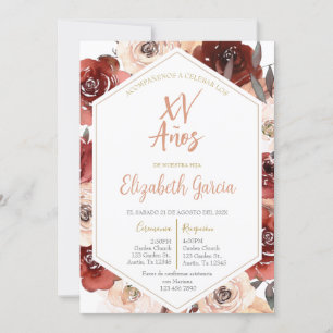 Invitación de quiceañera floral rosa en español invitation