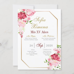 Invitación de quinceañera con marco rosa invitation