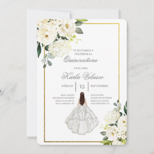 Invitación de quinceañera con vestido blanco invitation