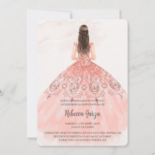 Invitación de quinceañera con vestido colour rosa invitation