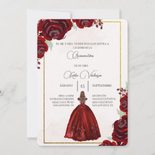 Invitación de quinceañera con vestido rojo invitation