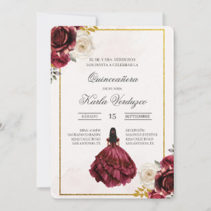Invitación de quinceañera con vestido rojo invitation
