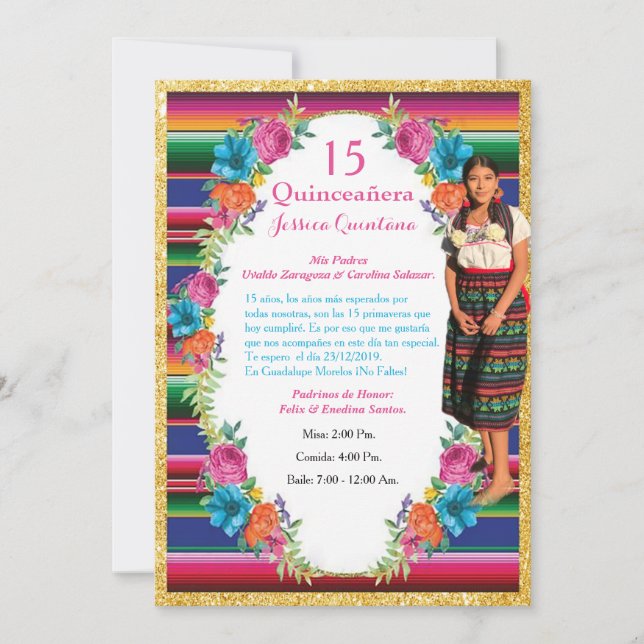 Invitación de Quinceañera Mexicana Invitation (Front)