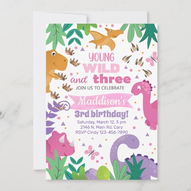 Invitación Dinosaurs girl birthday invitation dino (Front)
