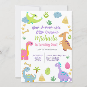 Invitación Dinosaurs girl birthday invitation dino