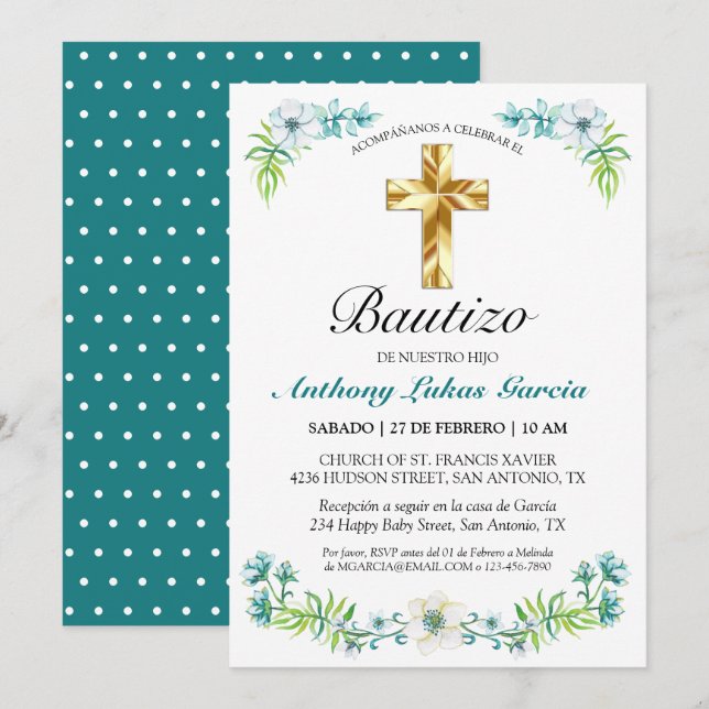 Invitación elegante del bautismo del muchacho del invitation (Front/Back)