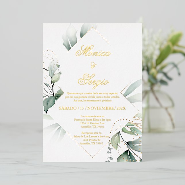 Invitación elegante gold foil para boda (Standing Front)