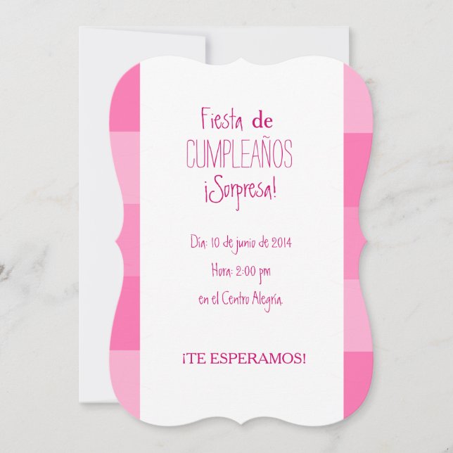 Invitación - Fiesta Sorpresa de cumpleaños - Rosa Invitation (Front)