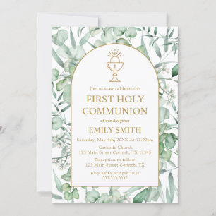 Invitación First Communion Eucalyptus leaves Invitation