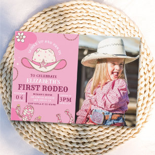 Invitación First Rodeo Birthday Girl Pink and whit Invitation