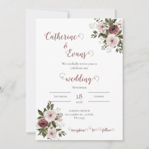 Invitación Floral Green pink wedding invitation