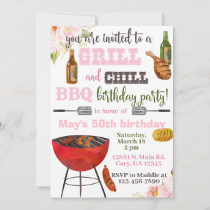 Invitación Grill & Chill BBQ birthday invitation.  Invitation