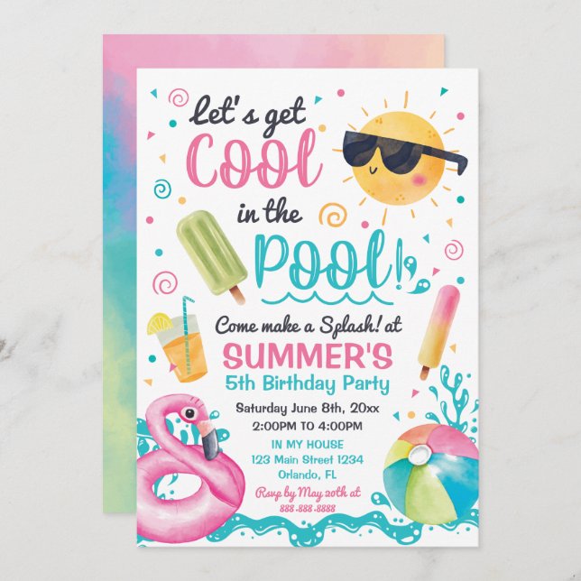 Invitación Let's get cool in the Pool birthday inv Invitation (Front/Back)
