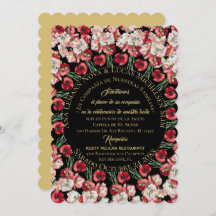 Invitación Matrimonio/Boda Floral Rosa-Rubor Negro