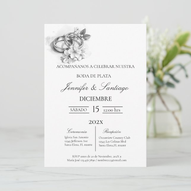Invitación minimalista con anillo para boda  invitation (Standing Front)