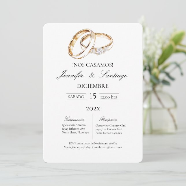Invitación minimalista con anillo para boda  invitation (Standing Front)